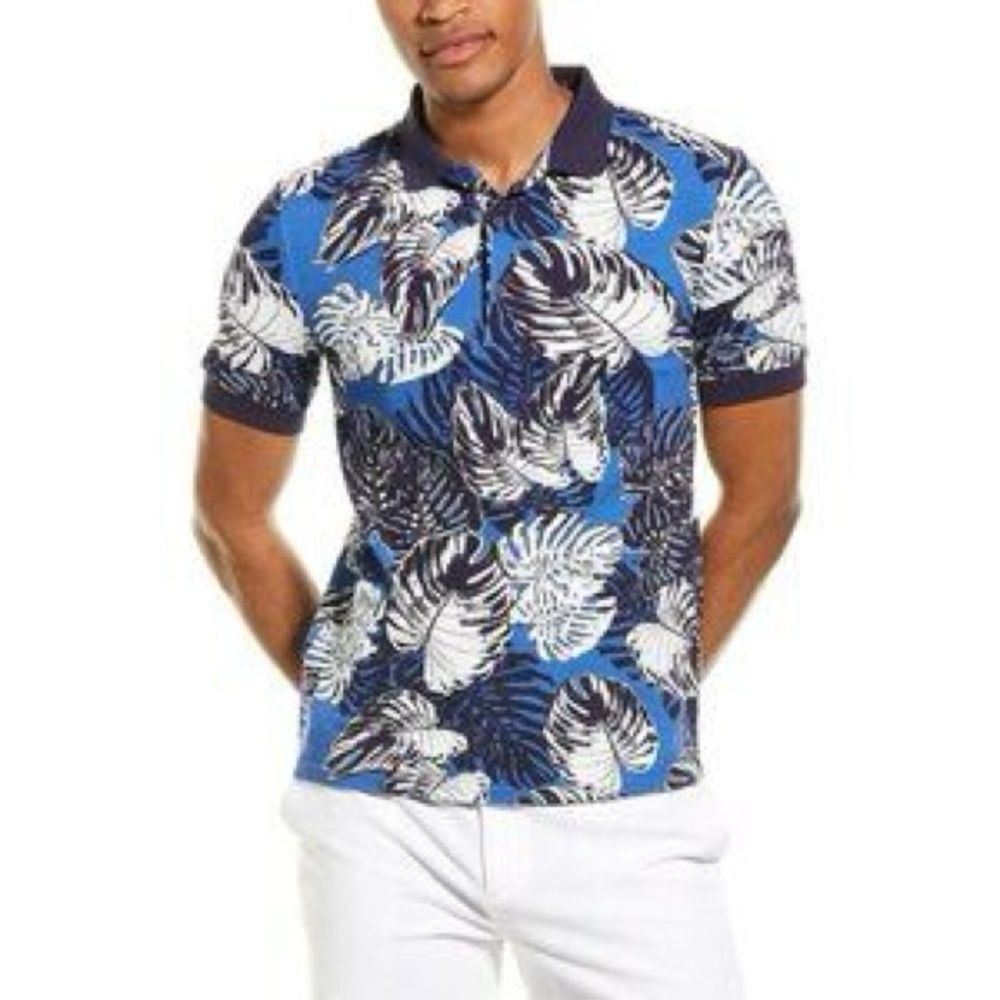 NWT Paisley & Gray Men's Slim Fit Blue Tropical Polo Short Sleeve Shirt XL